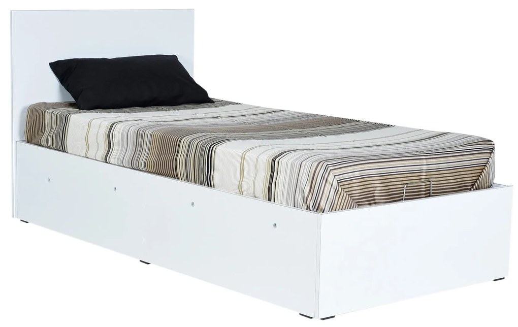 Pat de o persoană 90 cm Kalabora (cu somieră) (cu sp. depozitare) (alb). 1108497