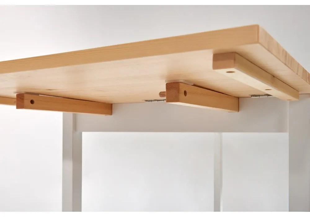 Masă dining extensibilă din lemn de pin cu structură albă Bonami Essentials Brisbane, 120 (200) x 70 cm