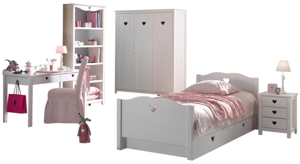 Set Complet Mobilier Cameră Copii AMORI, 5 Piese, Alb, Design Romantic – Vipack
