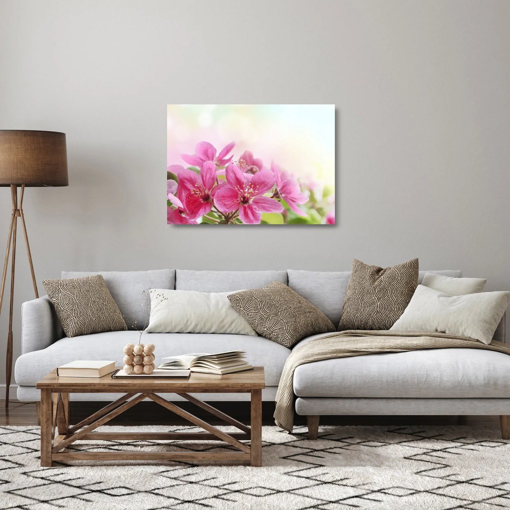 Tablou pe sticlă - Flori roz (70x50 cm)