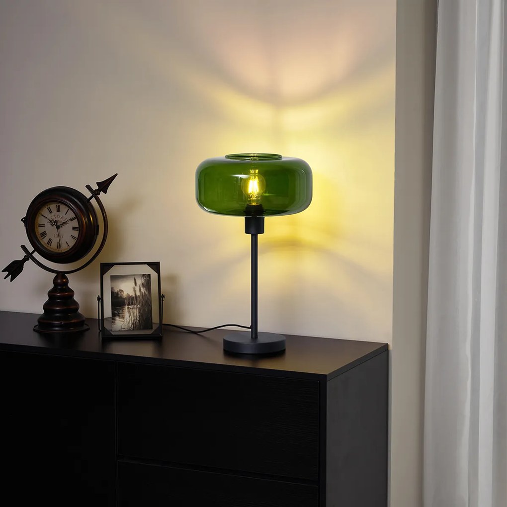 Lampă de masă retro neagră cu sticlă verde - Bizle