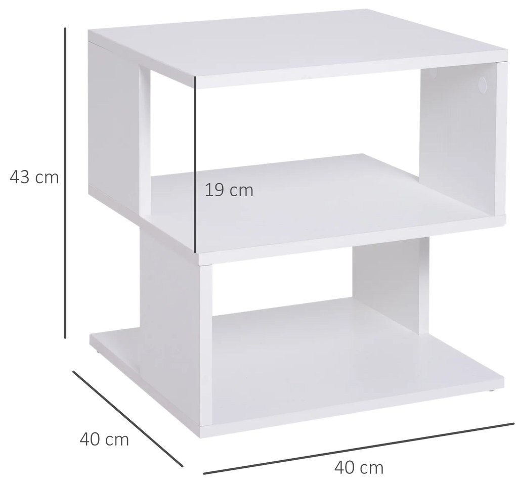 Masuta de Cafea HOMCOM 2 Rafturi, Lemn Alb, 40x40x43cm | Aosom Romania