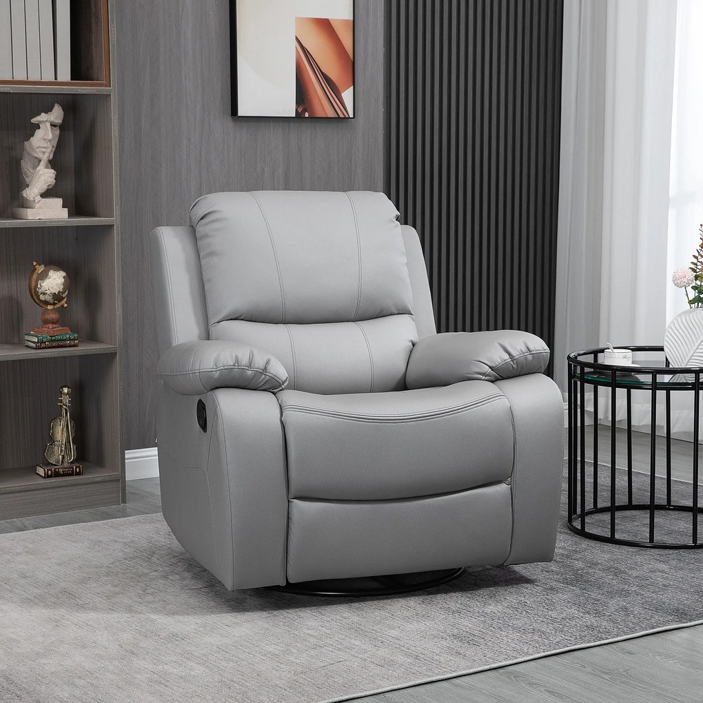 HOMCOM Relaxsessel, fotoliu de întindere, spătar reglabil, rotativ, funcție de balansare, cu suport pentru picioare, oțel, gri, 93 x 100 x 98Îcm | Aosom Romania