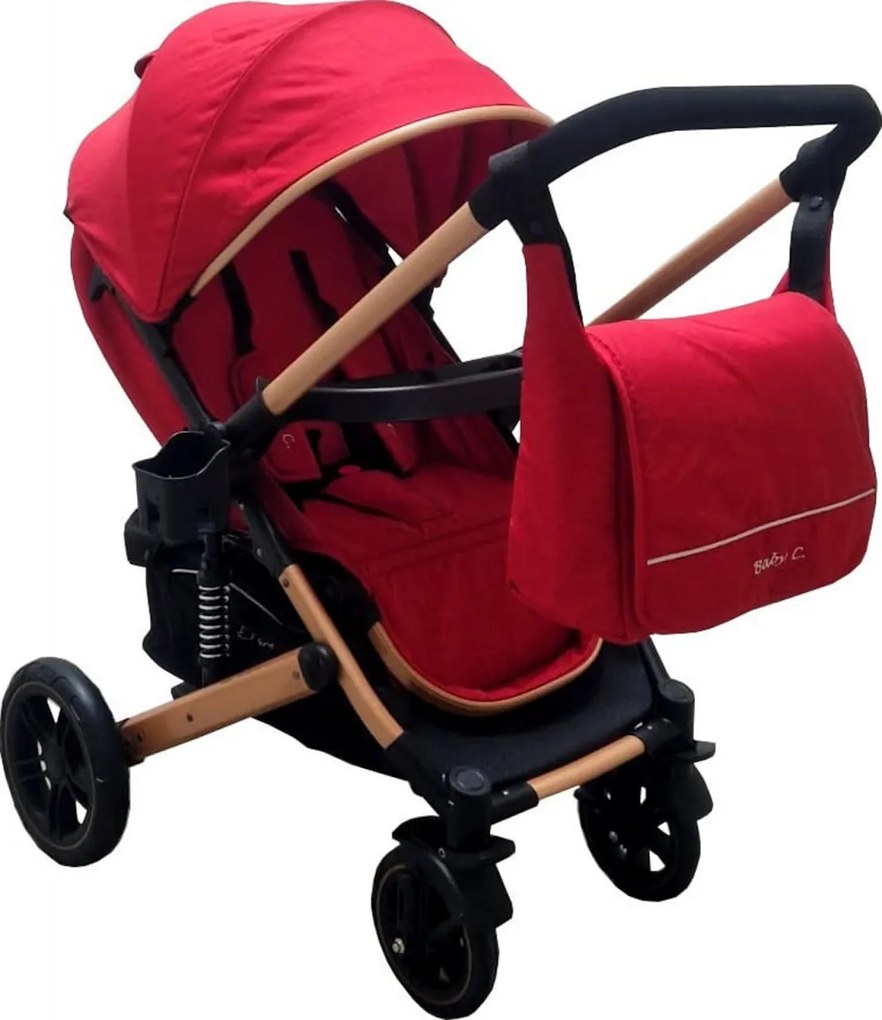 Carucior nou nascuti 2 in 1 BABY CARE™ PRO 512, Cu geanta bebe inclusa, Suspensii, Cadru aluminiu Gold, Maner reversibil, Spatar reglabil in 5
