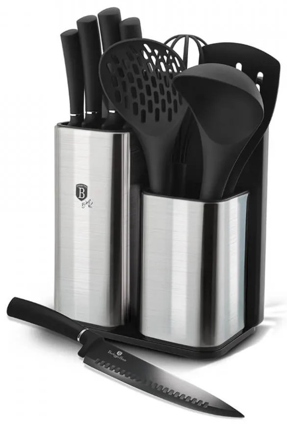 Set cutite otel inoxidabil in suport cu tocator (12 piese) Black Royal Collection Berlinger Haus BH 6247