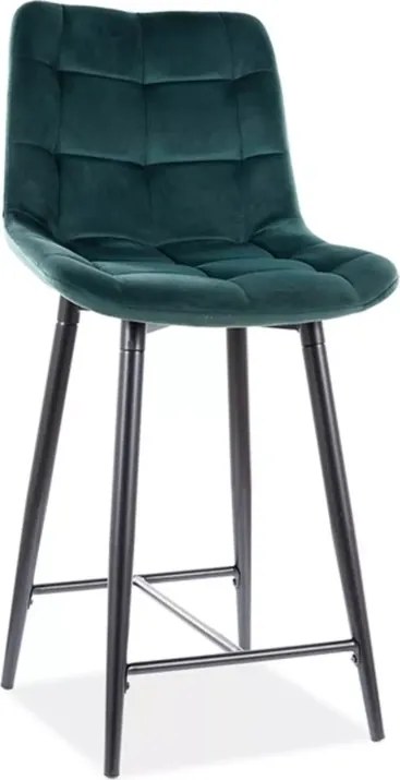 Scaun de bar CHIC VELVET cu picioare negre, verde inchis