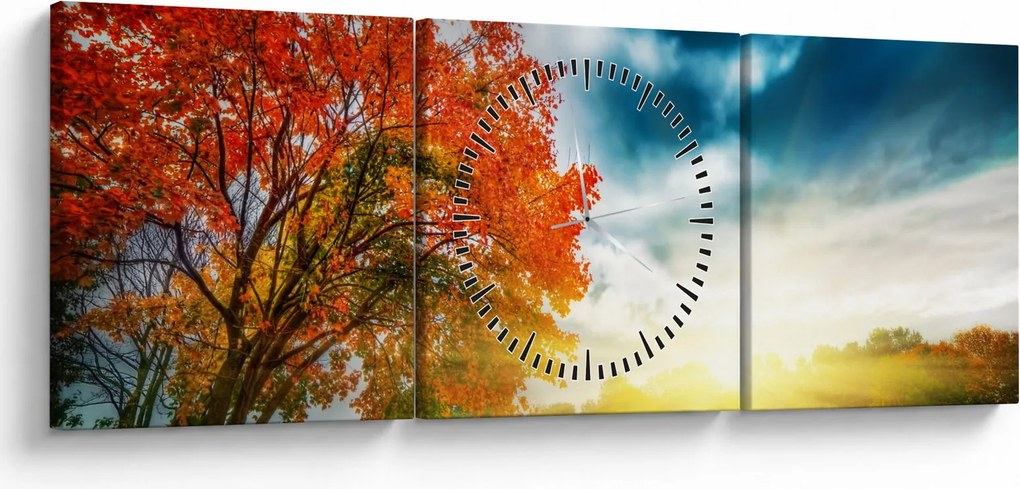 Tablou peisaj cu scufundat în razele solare (cu ceas) (90x30 cm)
