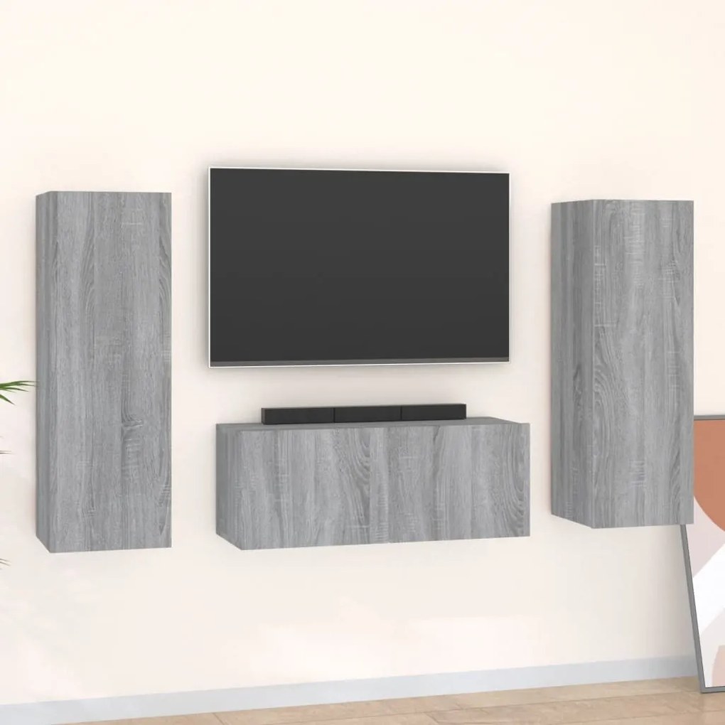 3120234 vidaXL Set dulap TV, 3 piese, gri sonoma, lemn prelucrat
