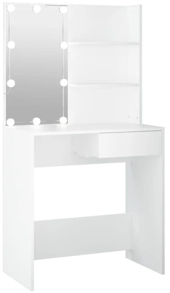 808801 vidaXL Masă de toaletă cu LED, alb, 74,5x40x141 cm