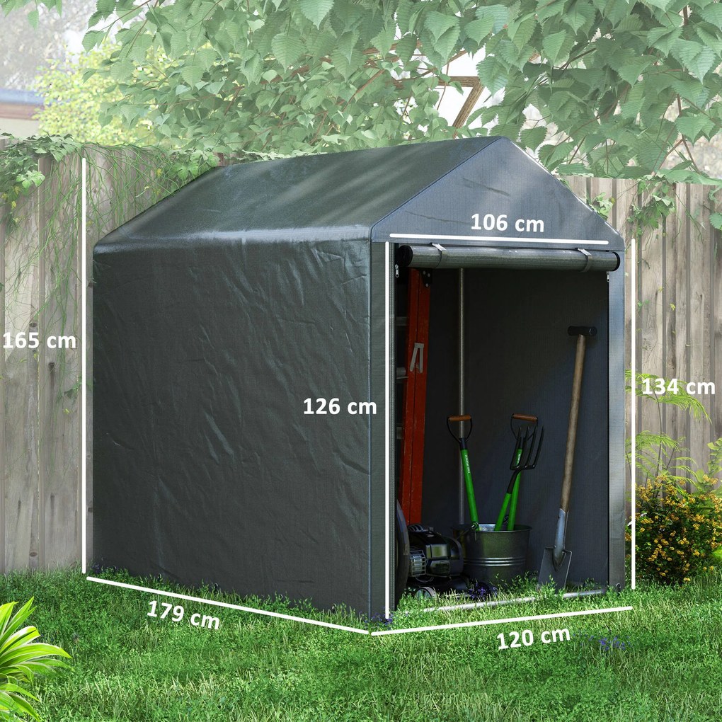 Outsunny Magazie pentru Scule cu Protecție UV și Intrare cu Fermoar, Cort de Garaj, 120x179x165 cm, Gri Închis | Aosom Romania