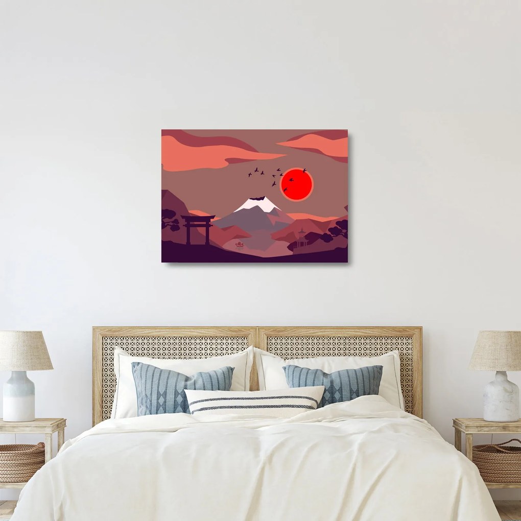 Tablou pe sticlă - Ilustrație a Muntelui Fuji (70x50 cm)