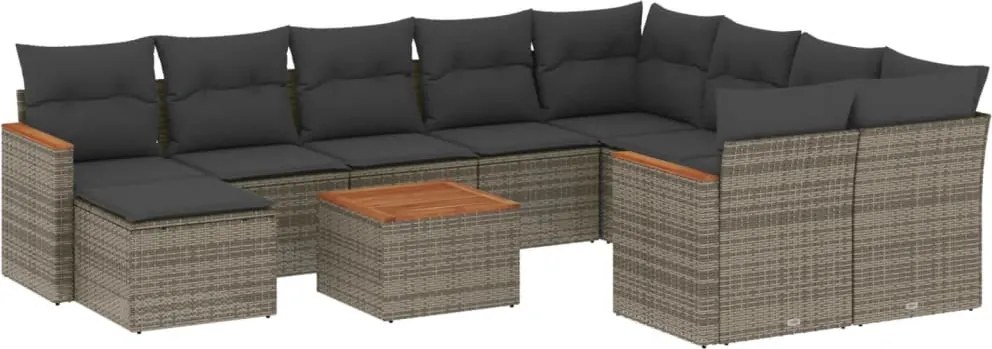 vidaXL Set canapele de grădină cu perne, 11 piese, gri, poliratan