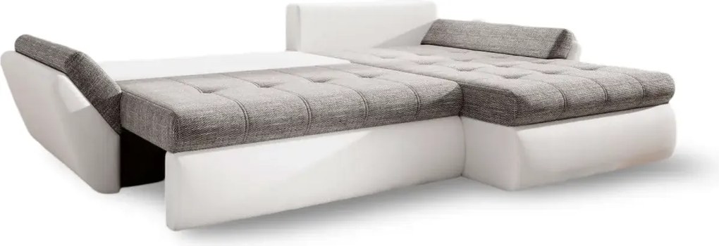 Colțar extensibil dumonde cu ladă de depozitare si sezut confortabil din spuma high-density, Loana Euphoria Ivory II 270x185 cm