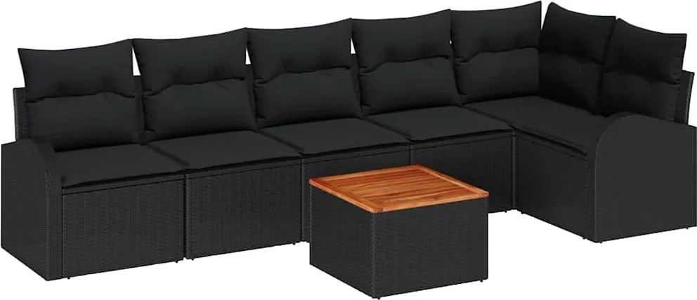 vidaXL Set de canapele pentru grădină 7 pcs Negru poliratan