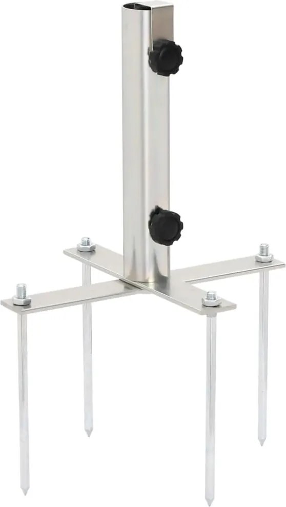 vidaXL Suport de umbrelă cu țăruși de sol, argintiu, Ø32-38 mm, oțel