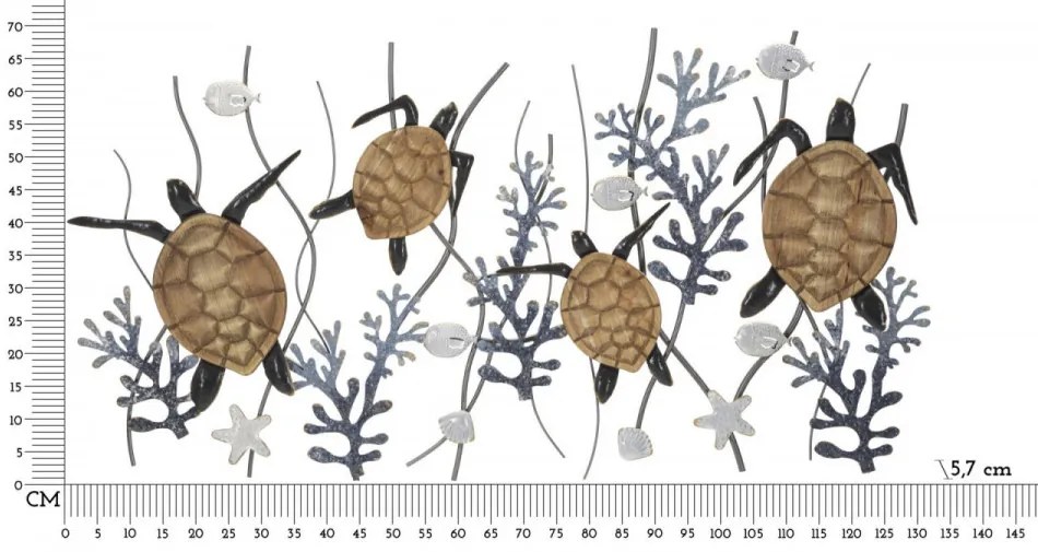 Decoratiune de perete multicolora din metal, 132 x 5,7 x 70 cm, Turtle Mauro Ferreti