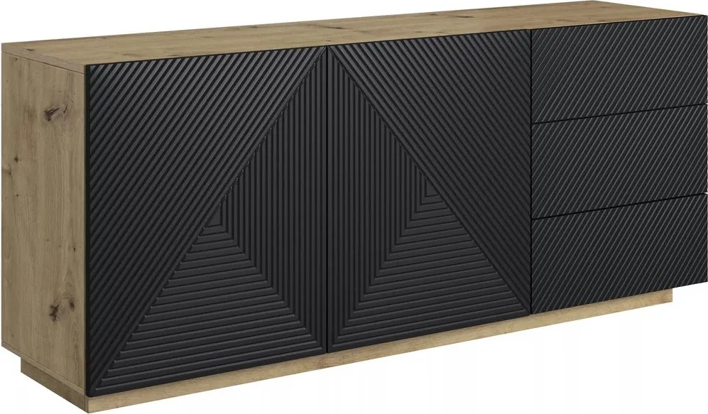 Comodă Asha 167 cm cu două uși și sertare - artisan / negru mat