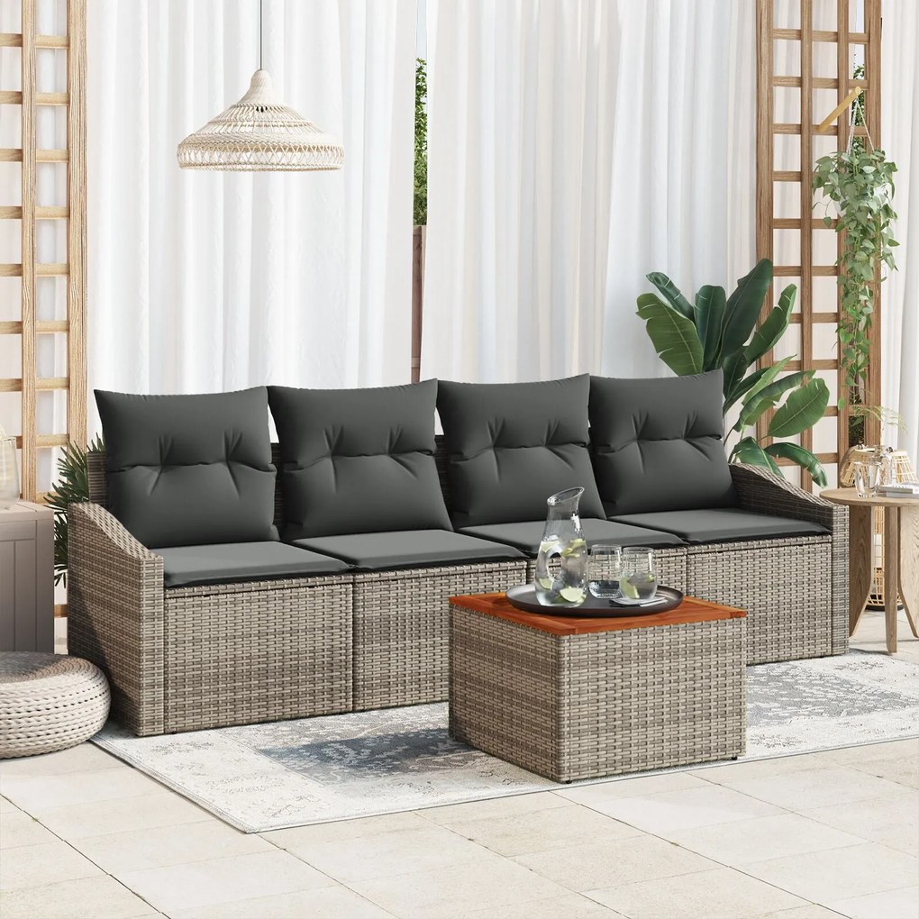vidaXL Set Canapea Grădină 5 pcs Gri 55 x 55 x 37 cm Năut, Lemn