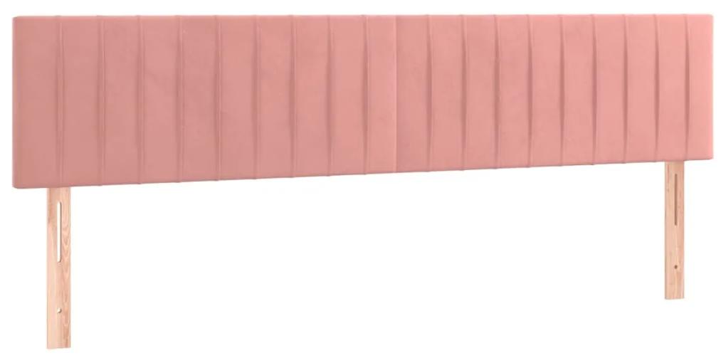 Pat cu arcuri, saltea  LED, roz, 180x200 cm, catifea Roz, 180 x 200 cm, Benzi verticale
