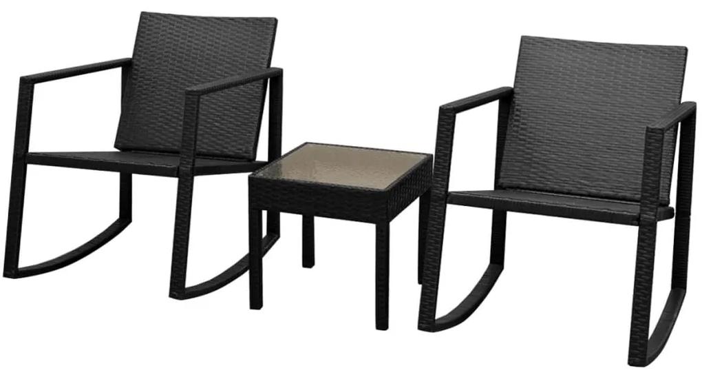 42862 vidaXL Set scaun balansoar cu masă, 3 piese, poliratan, negru