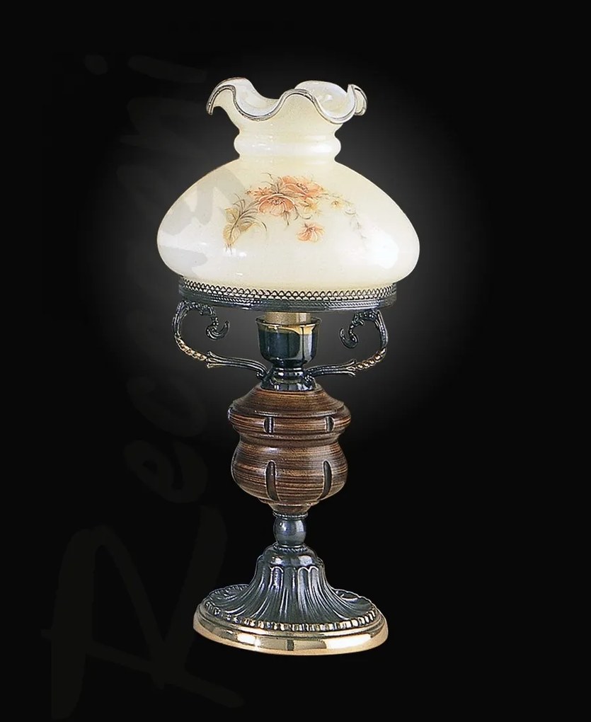 Veioza, Lampa de masa clasica design italian din alama cu lemn 2812