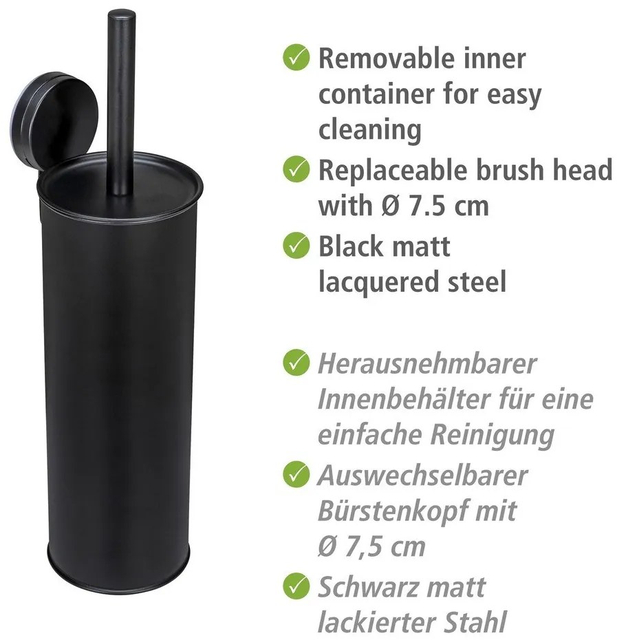 Perie de WC neagră autoadezivă din oțel Pavia – Wenko