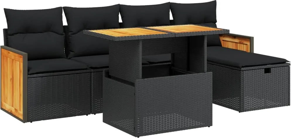 vidaXL Set mobilier de grădină cu perne, 6 piese, negru, poliratan