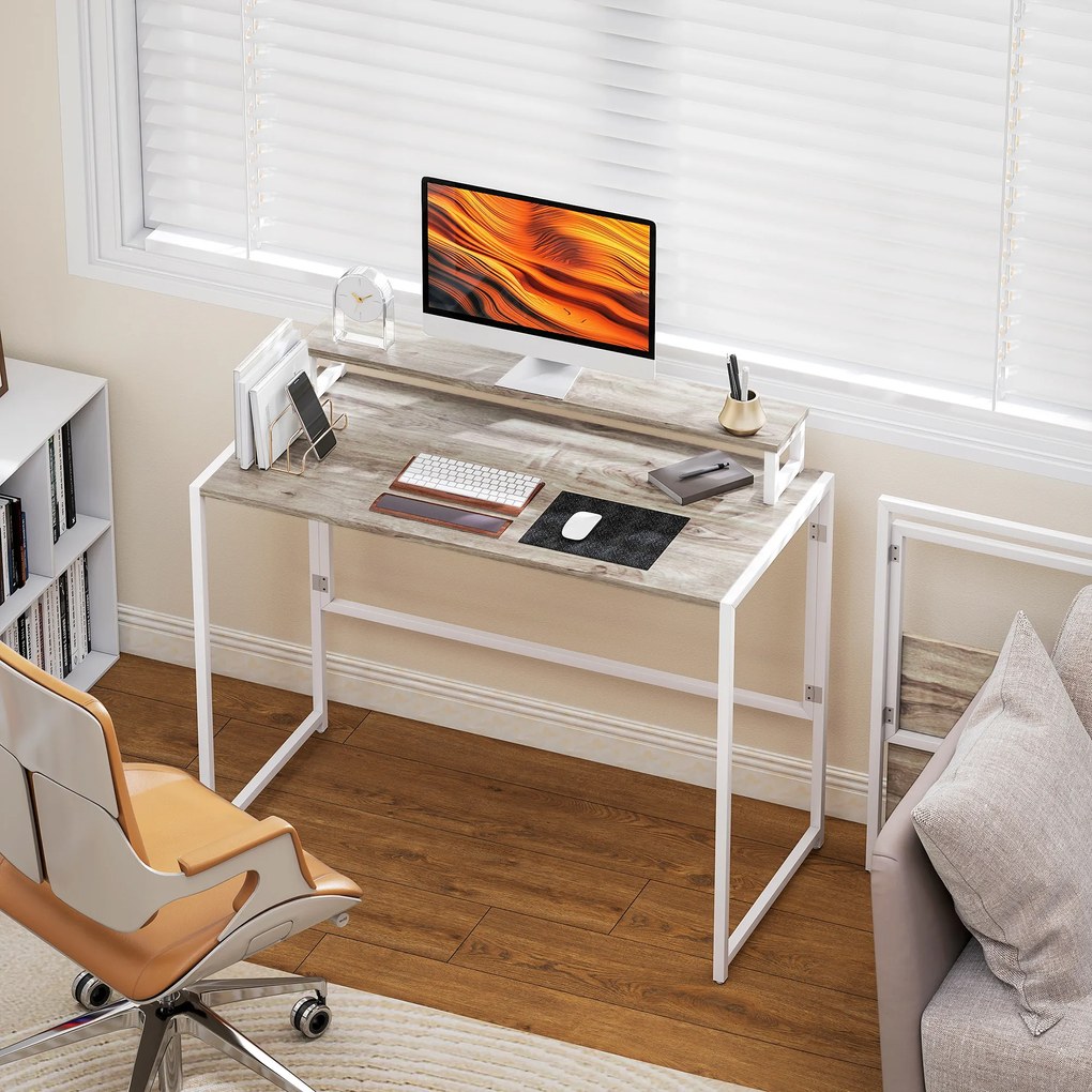 HOMCOM Masă Pliabilă Economisitoare de Spațiu cu Suport Detasabil pentru Monitor, 100x48x87,5 cm, Masă Portabilă pentru Birou, Casă și Studio, Culoare Lemn | Aosom Romania