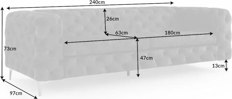 Canapea fixa eleganta Modern Barock 240cm, gri inchis