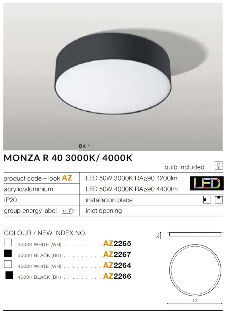 Plafoniera LED design slim MONZA R 40 4000K neagra