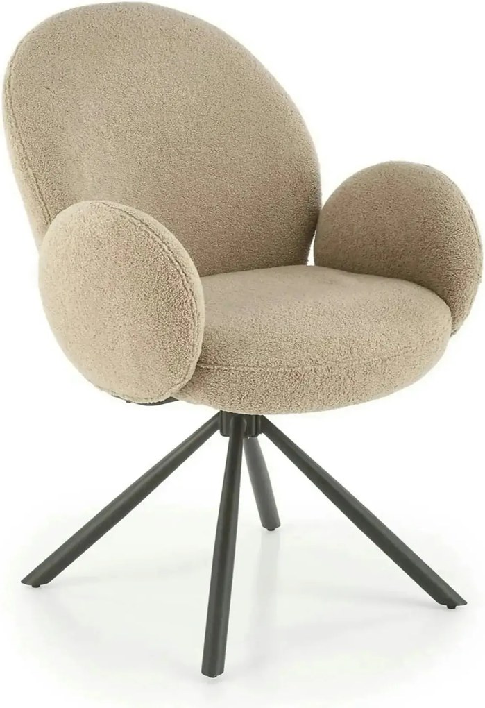Scaun rotativ K498, cappuccino/negru, stofa buclata/metal, 64x63x90 cm
