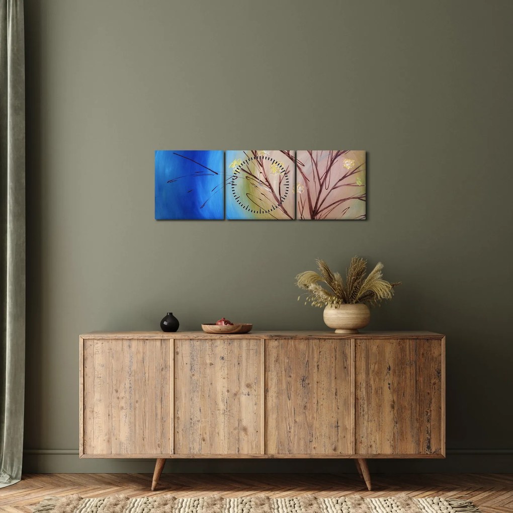 Tablou - Copac în fața soarelui (cu ceas) (90x30 cm)