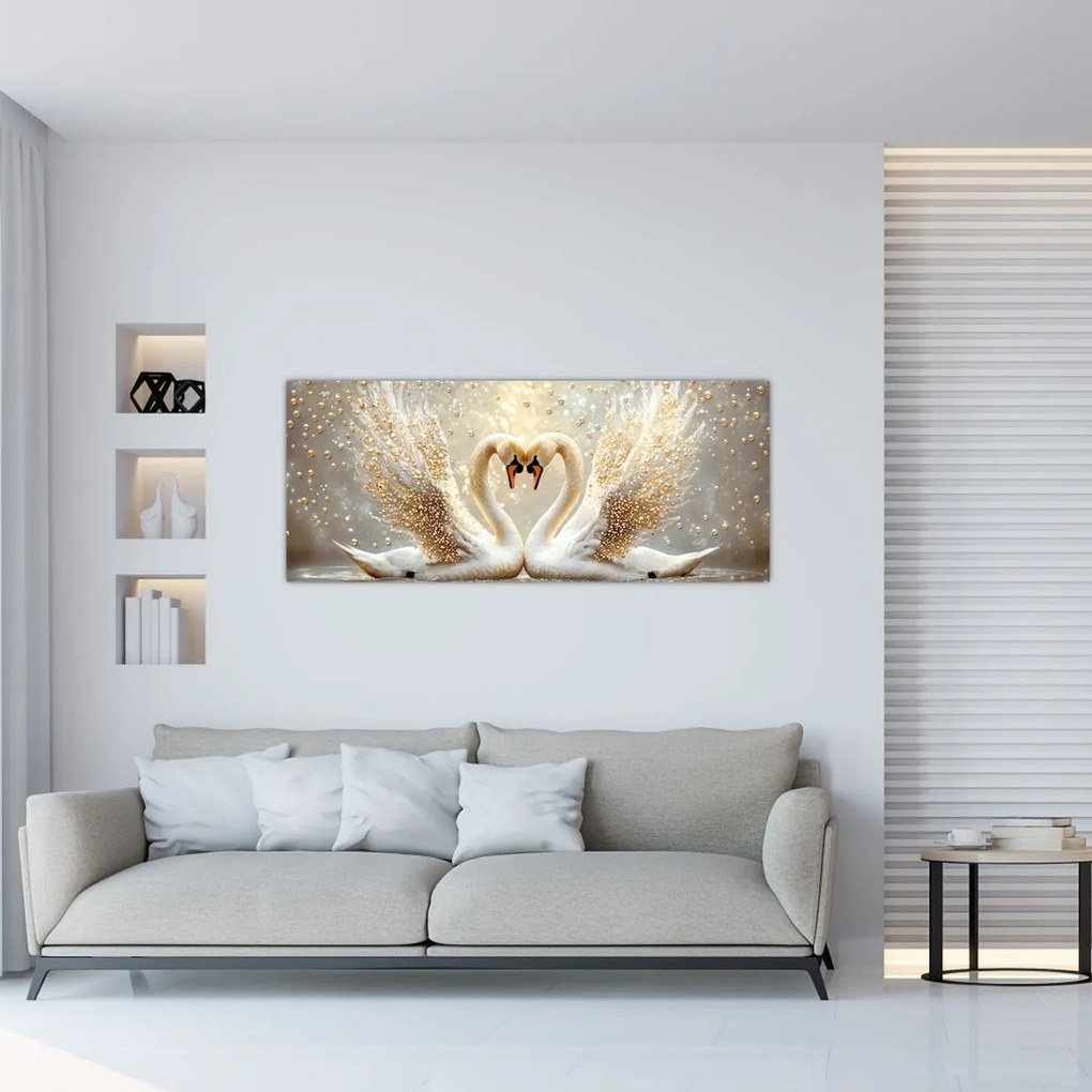 Tablou - Lebede Aurii (120x50 cm)