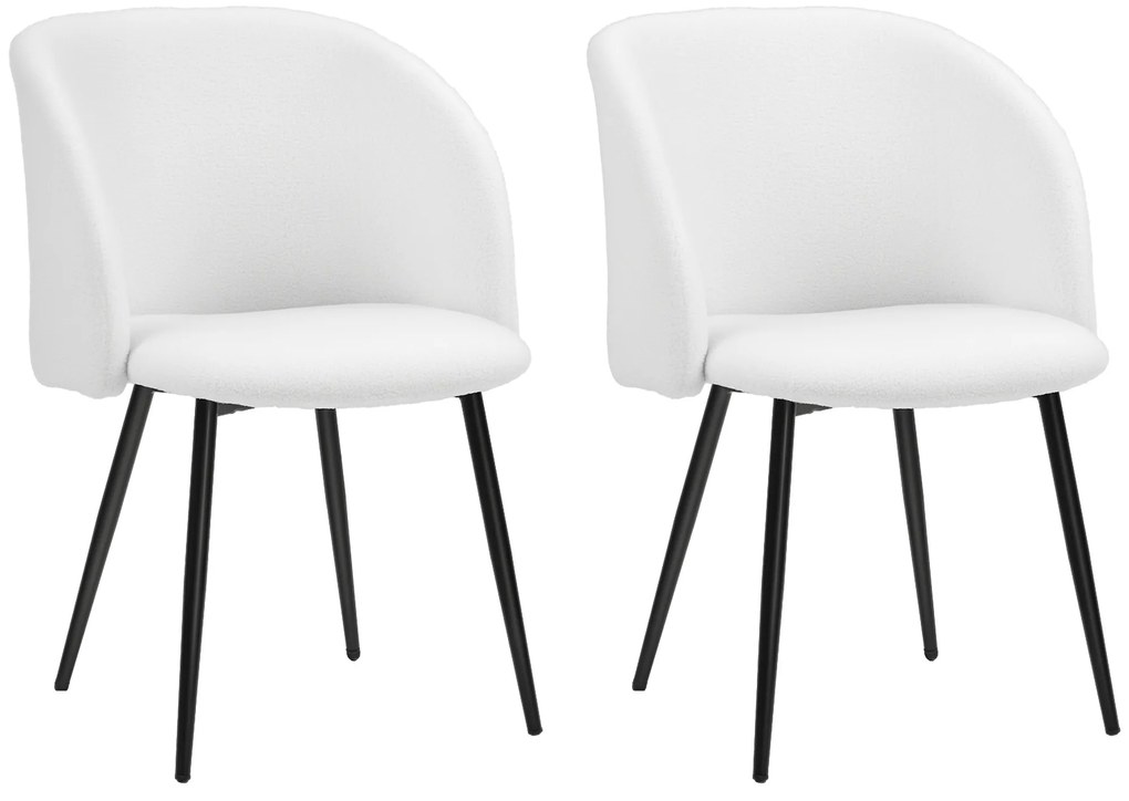 HOMCOM Set de 2 scaune de dining cu spătar din material textil cu efect de lână buclată picioroane din oțel 55 x 62 x 80 cm alb negru | Aosom Romania