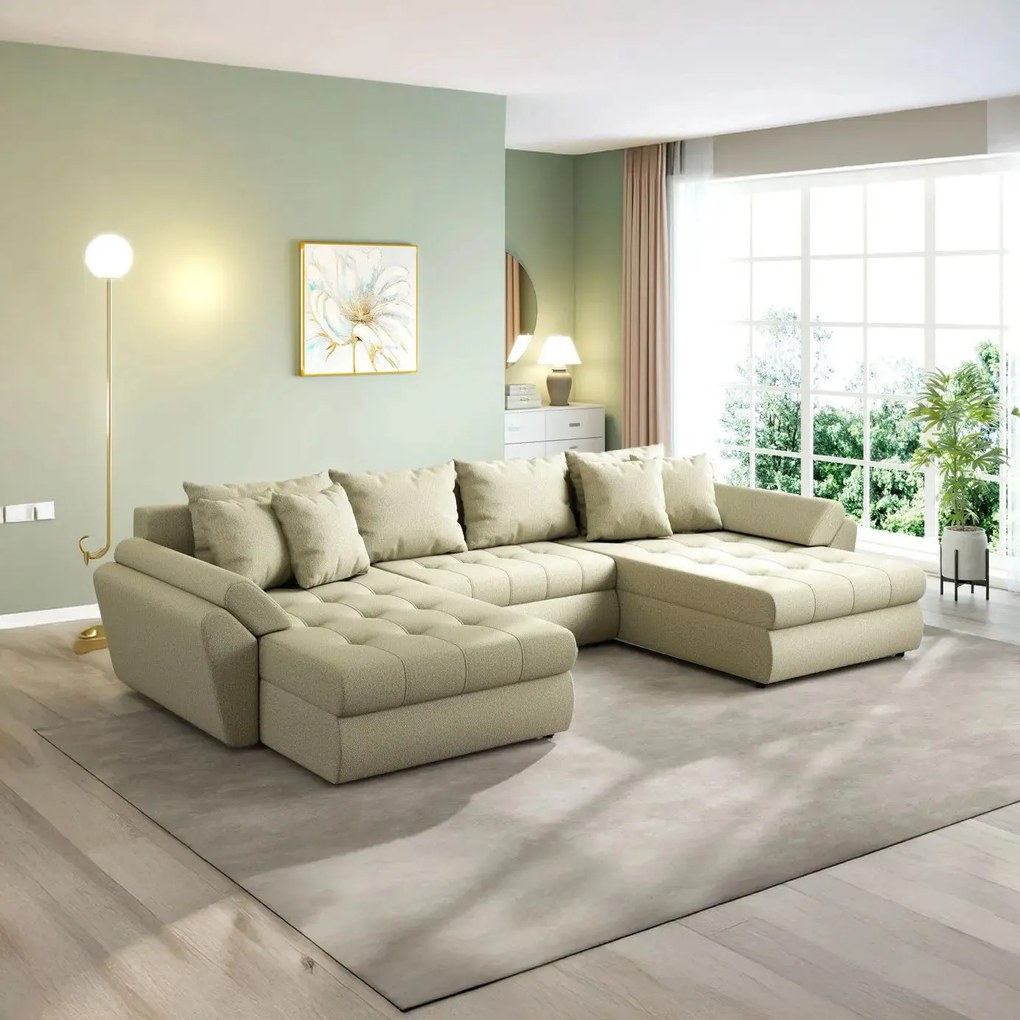 Colțar extensibil dumonde cu ladă de depozitare si sezut confortabil din spuma high-density, Loana U Enjoy Camel 355x185 cm