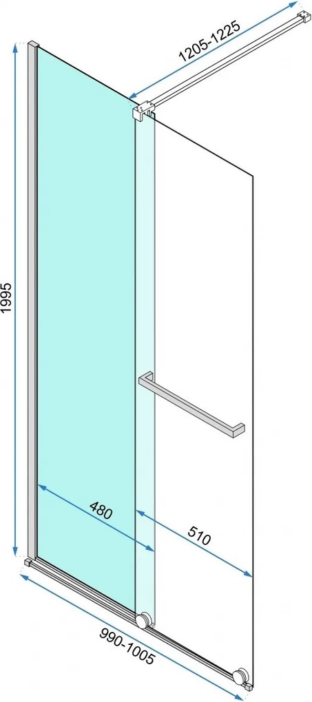 Paravan dus walk-in Cortis - 100x195 cm