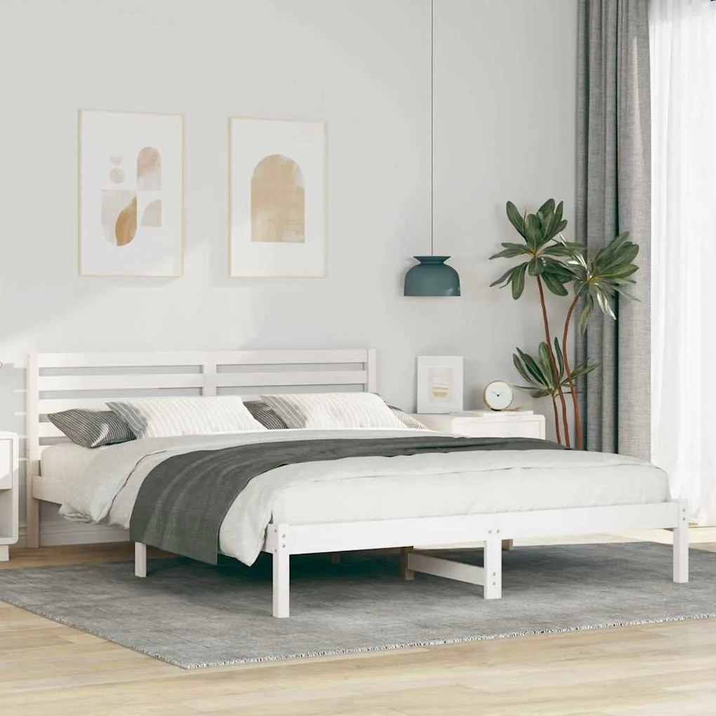 vidaXL Cadru de pat cu headboard Alb 160 x 210 cm Lemn de brad solid