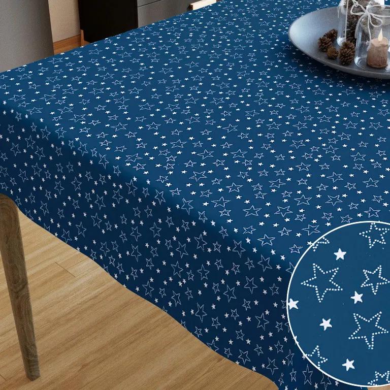 Goldea față de masă din bumbac - model 016 de crăciun - steluțe albe pe albastru 35 x 45 cm