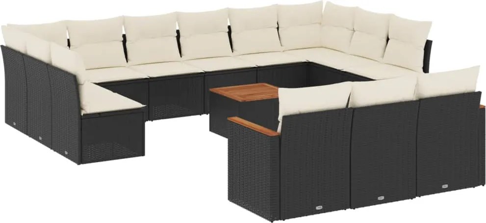 vidaXL Set mobilier de grădină cu perne, 14 piese, negru, poliratan