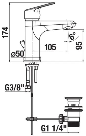 Baterie de lavoar + ventil fără preaplin JIKA H3112E10041171 TALAS 17,4 cm crom