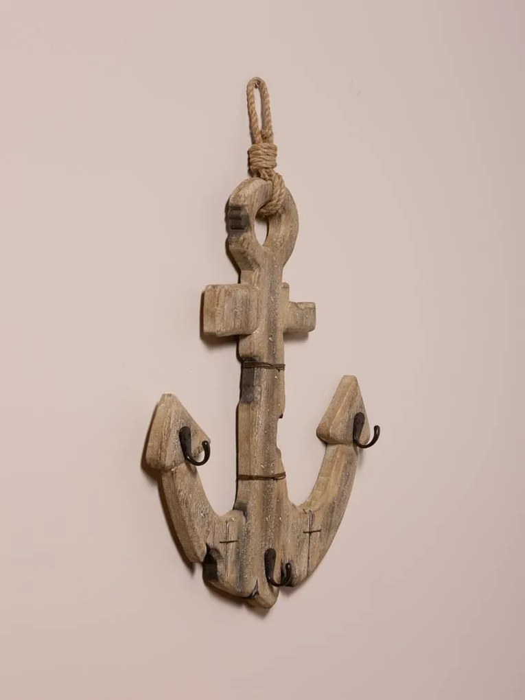 Decorațiune ancoră suspendată din lemn de paulownia, H63,5 cm