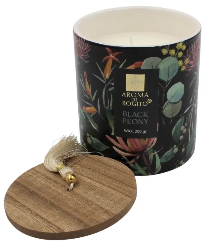 Lumanare suport ceramic Black Peony 200g