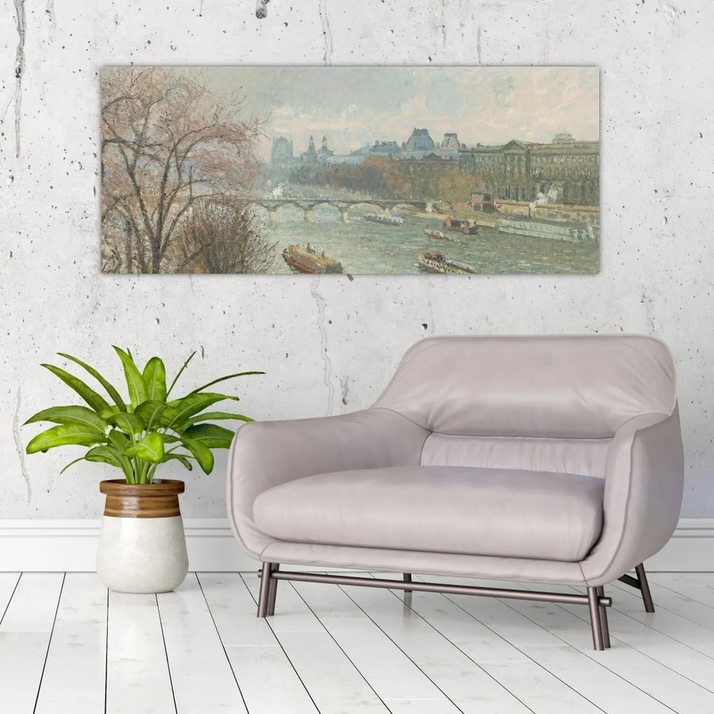 Tablou - Camille Pissarro, The Louvre, Afternoon, Rainy Weather, reproducere (120x50 cm)