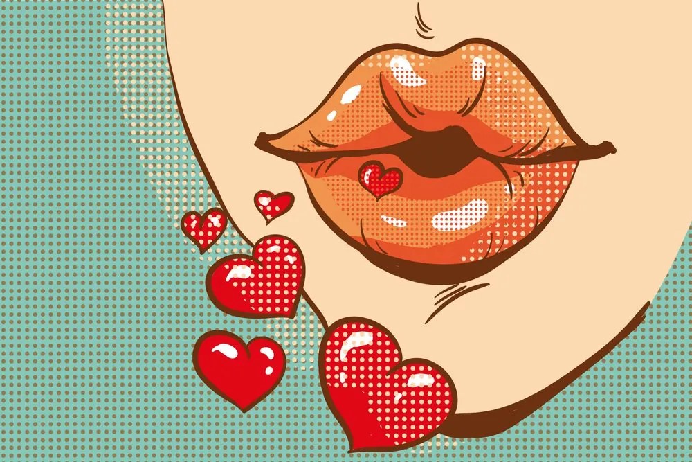 Tapet pop art sărut plin de dragoste
