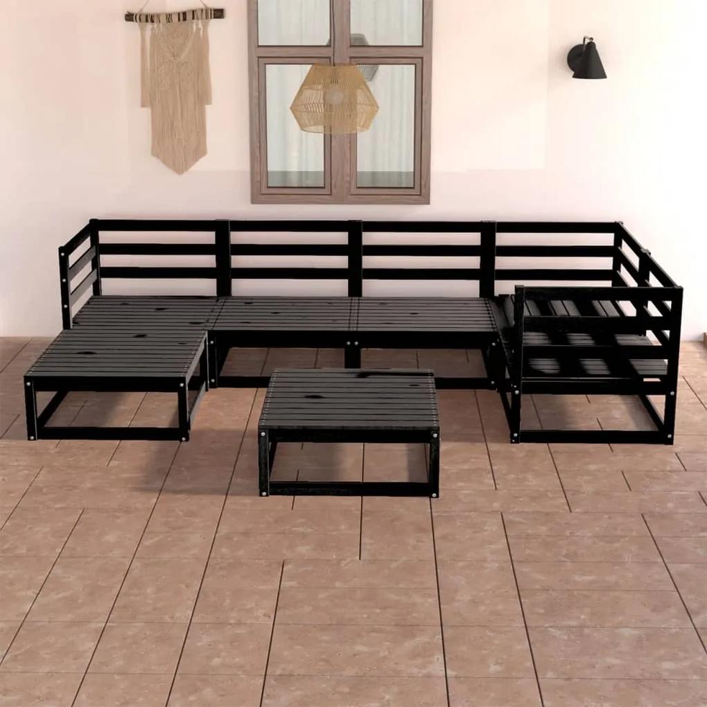 3075693 vidaXL Set mobilier de grădină, 7 piese, negru, lemn masiv de pin