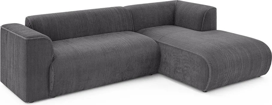 Colțar gri închis cu tapițerie din catifea reiată (cu colț pe partea dreaptă/cu șezlong) Merid – Ropez