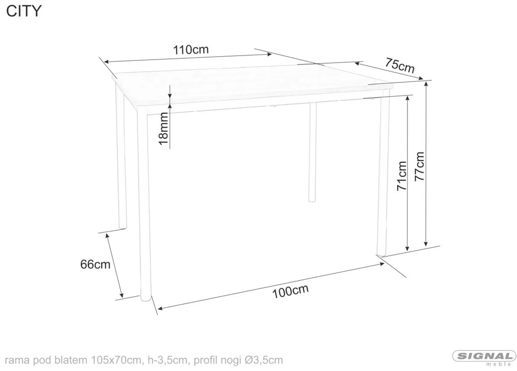 Masa City stejar artizan/negru L110xl75 cm
