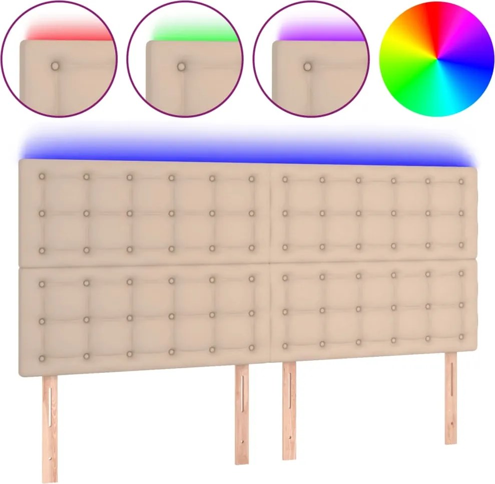 vidaXL Tăblie de pat cu LED, cappuccino, 180x5x118/128 cm, piele eco