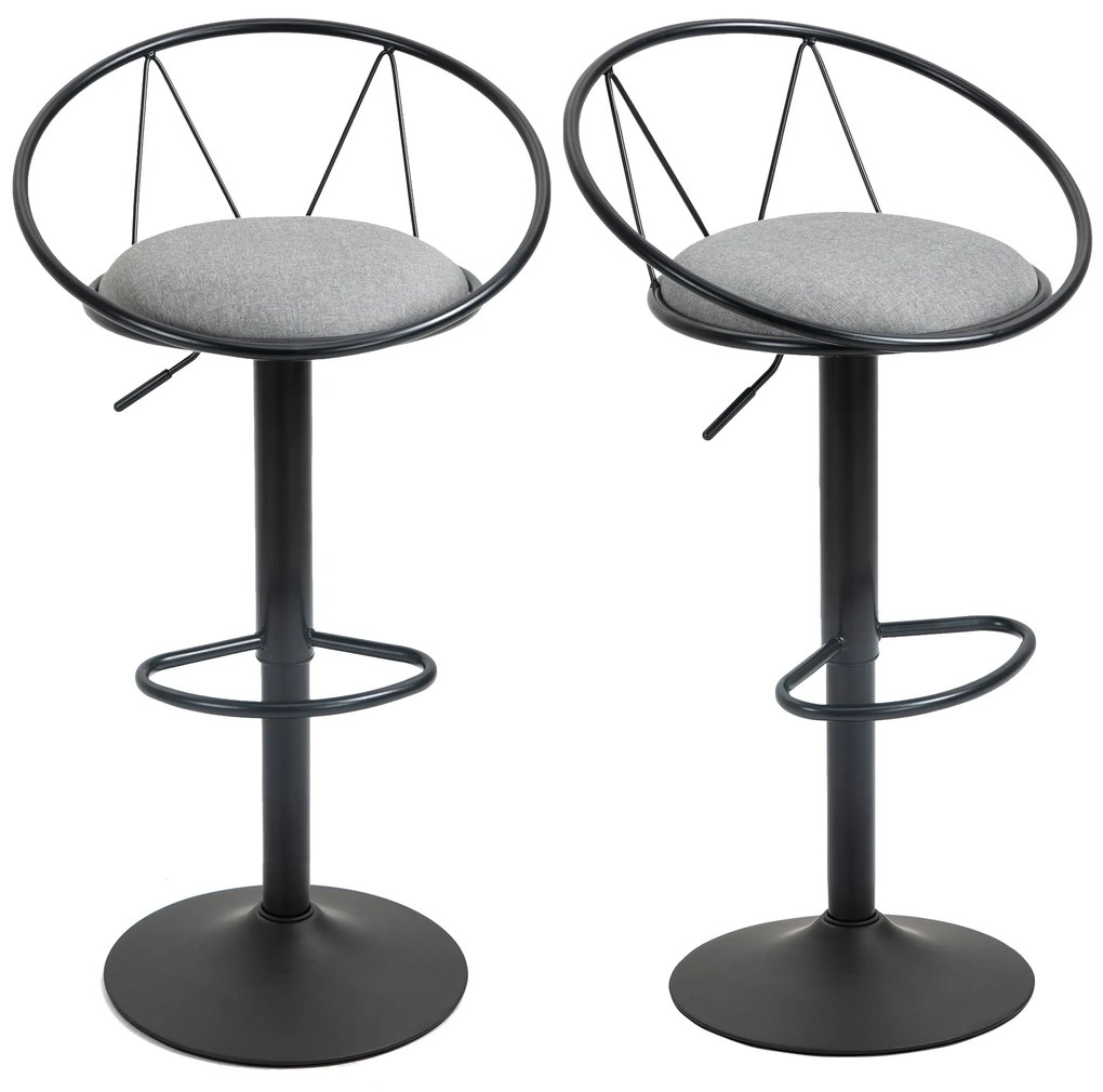 HOMCOM Set de 2 taburete de Bar Design neo-retro reglabil pivotant cu Suport pentru Picioare metal Negru Lână Gri | Aosom Romania