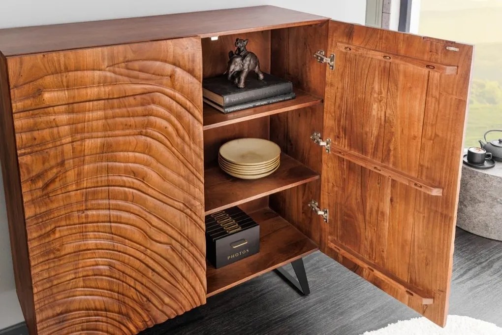 Comoda inalta cu model 3D, Lemn Salcam, Maro, FLUID 120cm